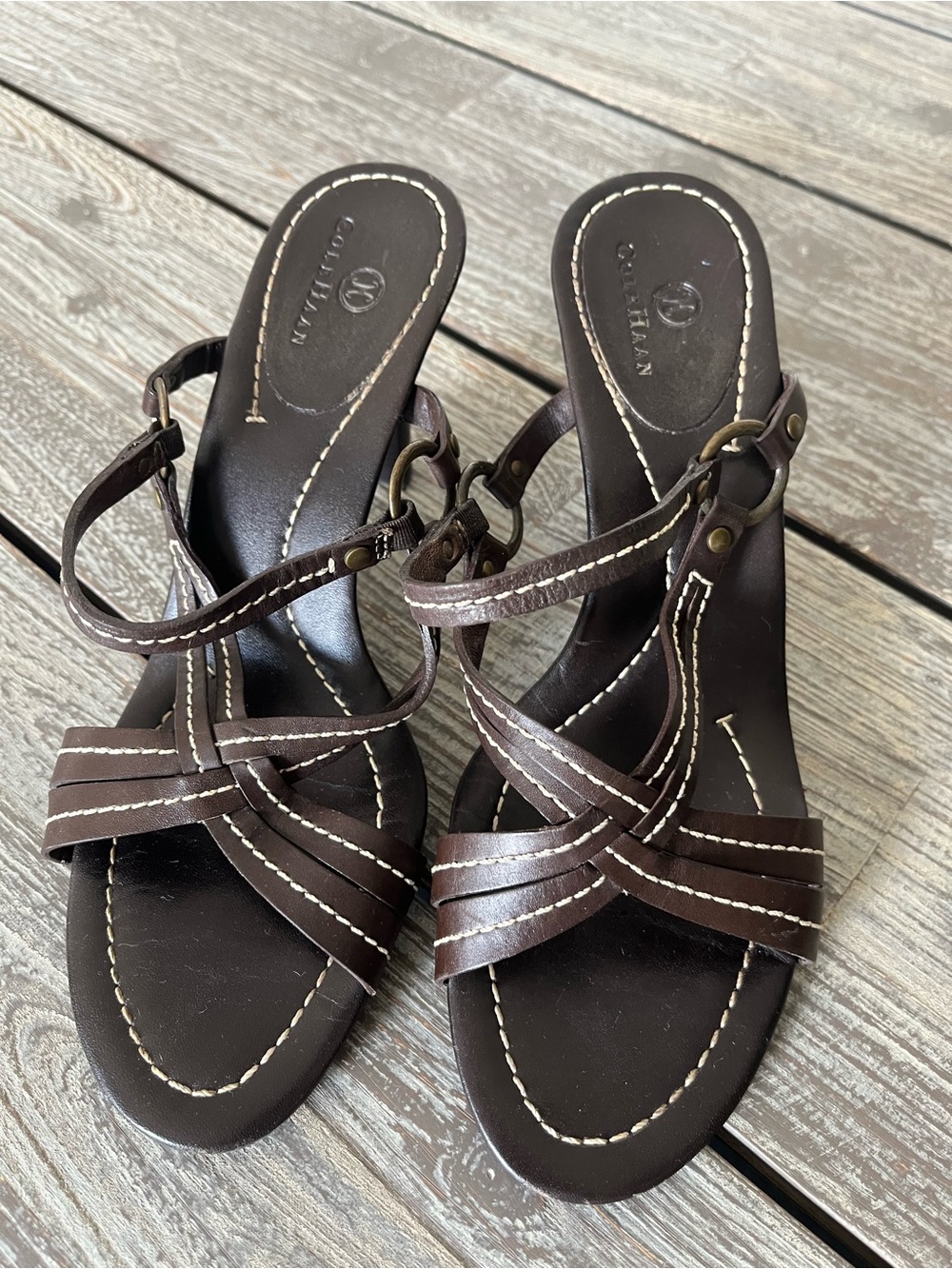 COLE HAAN brown strappy sandal, size 9.